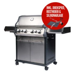 SANTOS S-418 Mit Seiten- & Heckbrenner, Edelstahl Inkl. Drehspieß, Rostheber & Silikonablage -GrillLust Verkaufsgeschäft 02539a52023606adc990feaadddc8d94