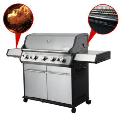 SANTOS S-518 Mit Seiten- & Heckbrenner, Edelstahl Inkl. Drehspieß, Rostheber & Silikonablage & Graviertes ZWILLING Pro Messer -GrillLust Verkaufsgeschäft 0995ddb8e95aea32df12a148fb3f8cac