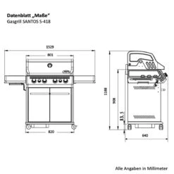 SANTOS S-418 Mit Seiten- & Heckbrenner, Edelstahl Inkl. Drehspieß, Rostheber & Silikonablage -GrillLust Verkaufsgeschäft 9d80782c2d9ddafc6598e095376f7486