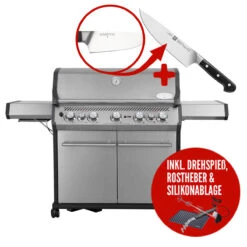 SANTOS S-518 Mit Seiten- & Heckbrenner, Edelstahl Inkl. Drehspieß, Rostheber & Silikonablage & Graviertes ZWILLING Pro Messer -GrillLust Verkaufsgeschäft ddaf9484bbf2d207d2c7350b7dd2d606