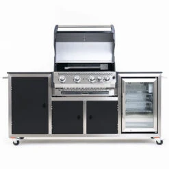 INDRAdesign Blackline Gasgrillstation Mit SANTOS Free S-410 & Kühlschrank / Schwarz